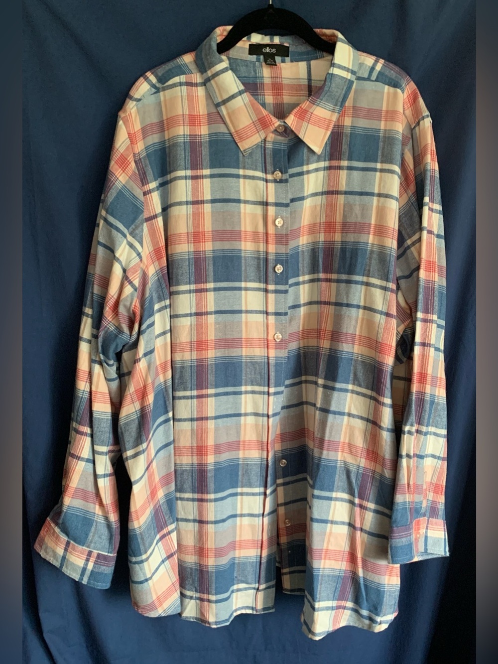 Ellos size 3X Blue & Pink Plaid Button-Up Flannel Shirt